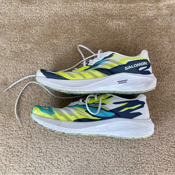 Salomon Other - Salomon Men’s Aero Volt Running Shoes White China/Blue/Safety Yellow Size 12.5